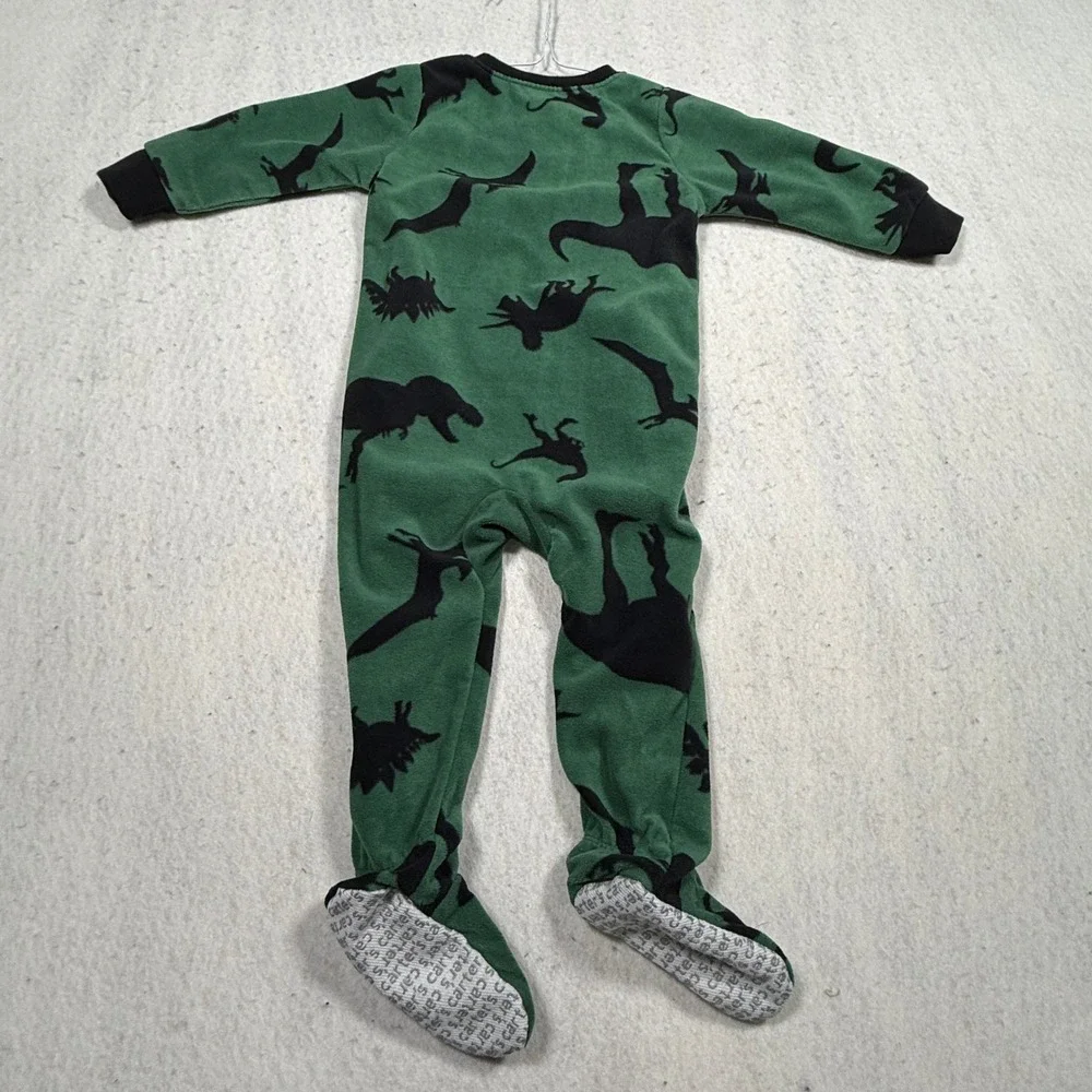 Carters Baby Boys Green Black Dinosaur Fleece Footed Sleeper Pajamas 12M